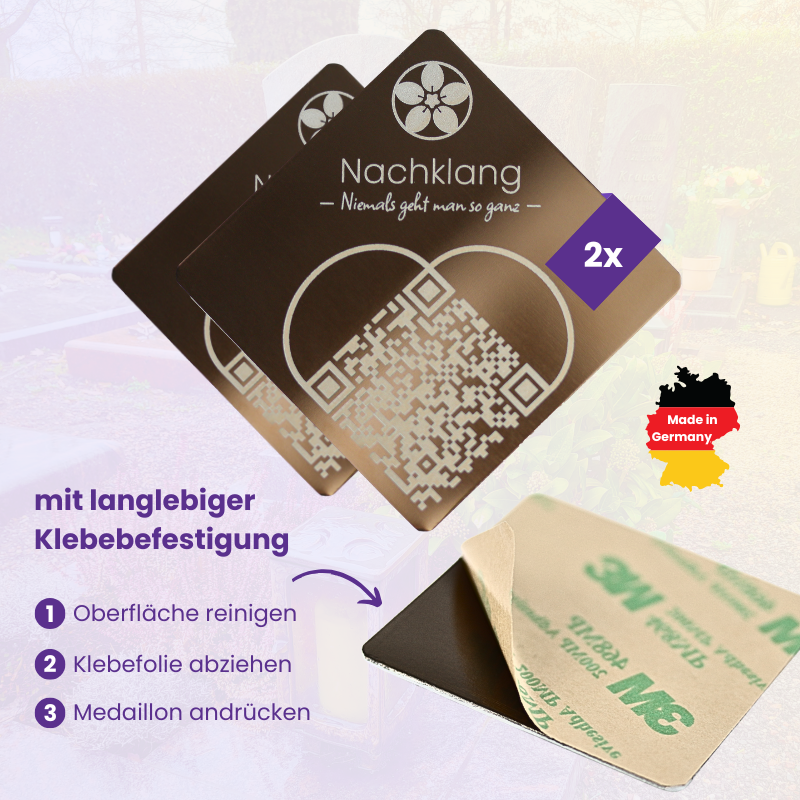 QR-Medaillons "Herz" (2er Pack) - bronze glänzend