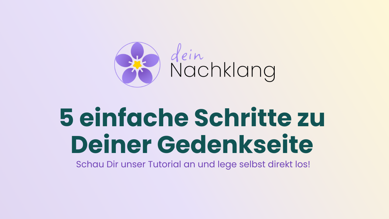 Laden Sie das Video: In diesem Video zeige ich Ihnen Schritt für Schritt, wie Sie eine Gedenkseite auf Dein-Nachklang.de anlegen können. Ich erkläre Ihnen, wie Sie sich registrieren, eine Lebensgeschichte erstellen, Fotos und Videos hinzufügen, Musik und Sprache auswählen und die Seite passwortgeschützt machen können. Schauen Sie sich das Video an, um zu erfahren, wie Sie eine persönliche Gedenkseite erstellen können.